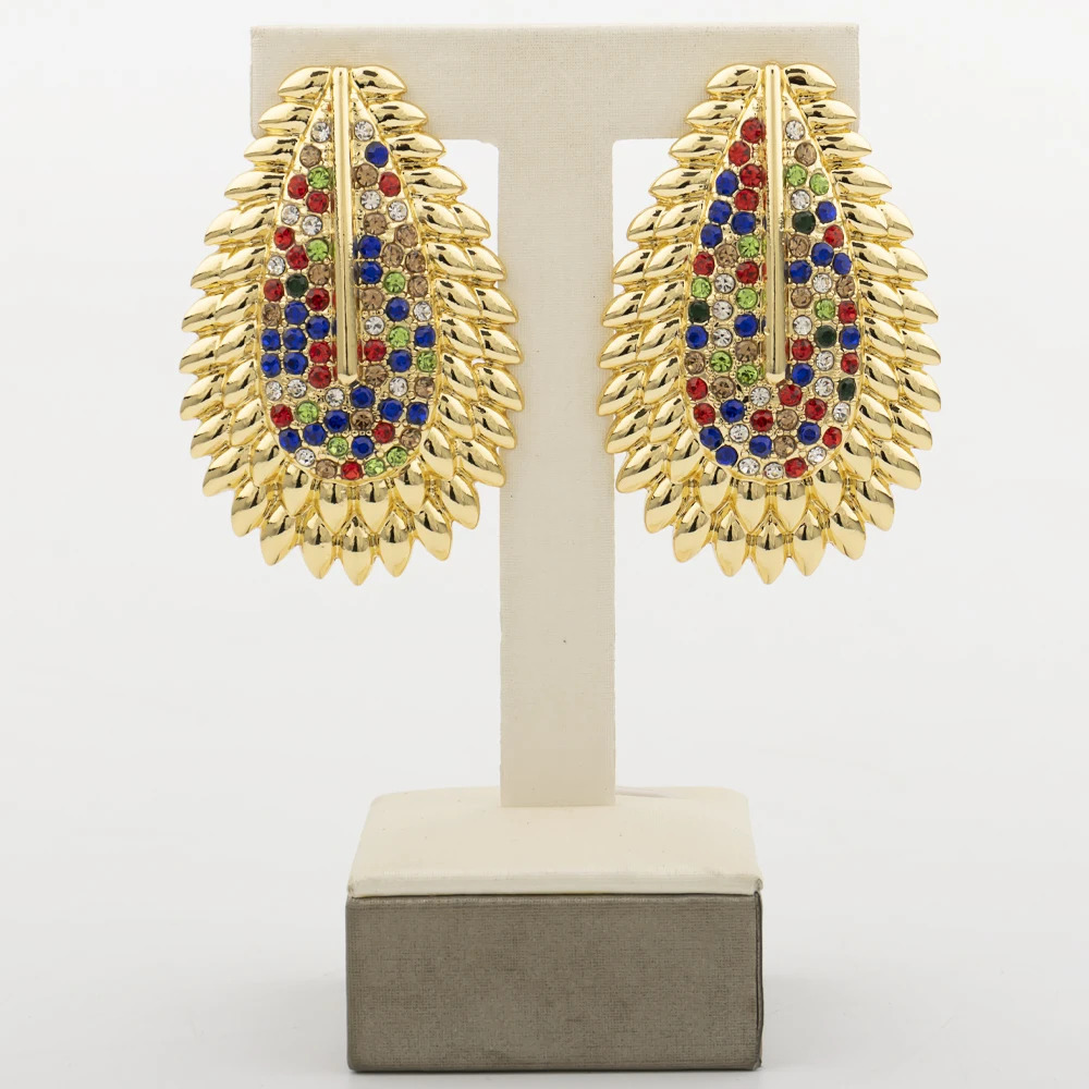 Trendy Colorful Jewelry Set for Women Zircon Collor Earrings and Necklace Large Gold Plated Bracelet Ring Style Jewelry Gift 251016