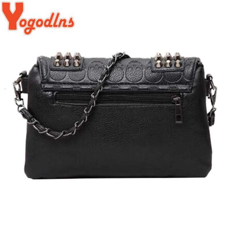 Yogodlns Women Black Leather Messenger Bags Fashion Vintage Messenger Cool Skull Rivets Shoulder Bags sac a main bolsa Z251018