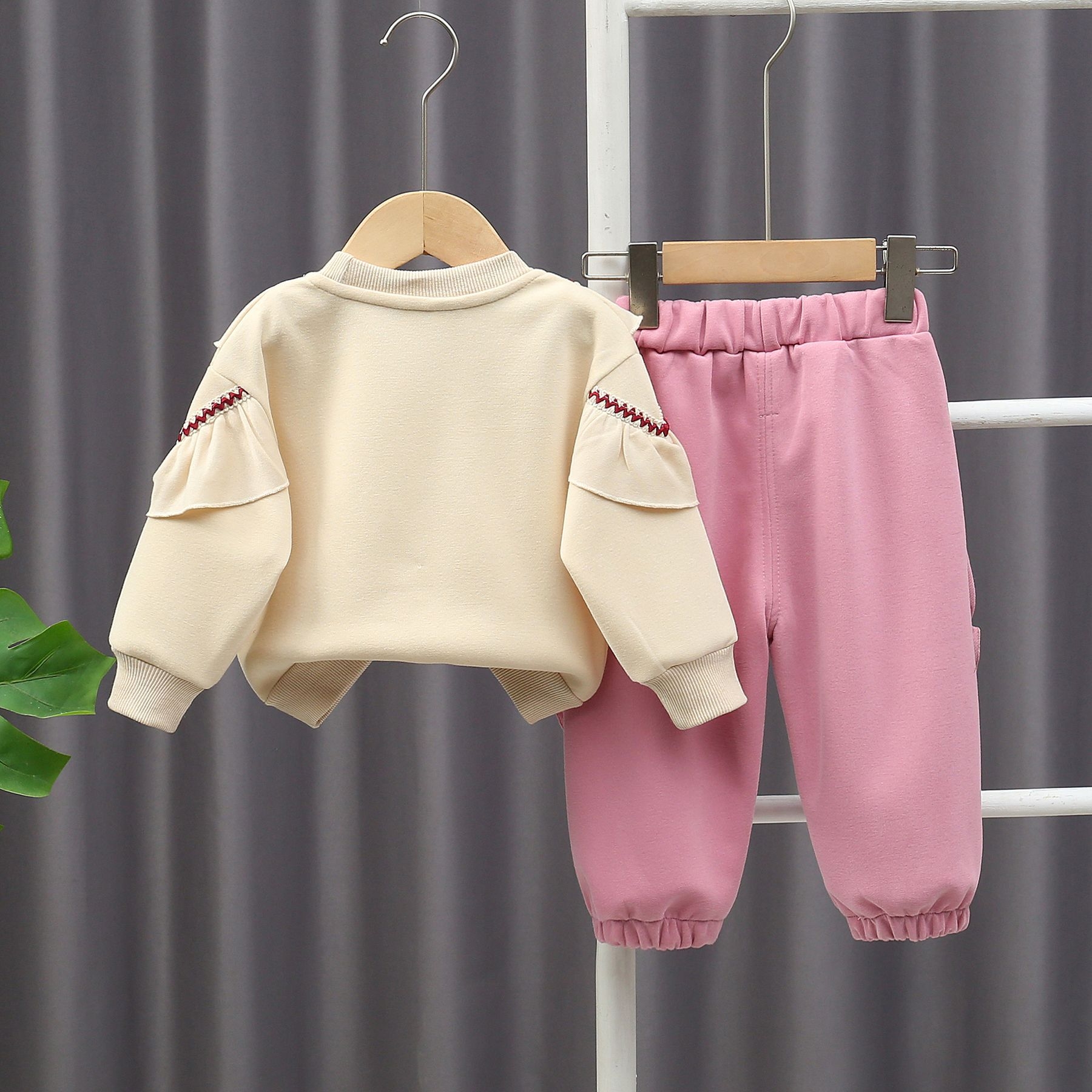 Girls' Spring and Autumn Flower Hoodie Set 2024 New Style Baby Girl Fashion Lace Top Children's Spring Two Piece Set Free Shipping Designer