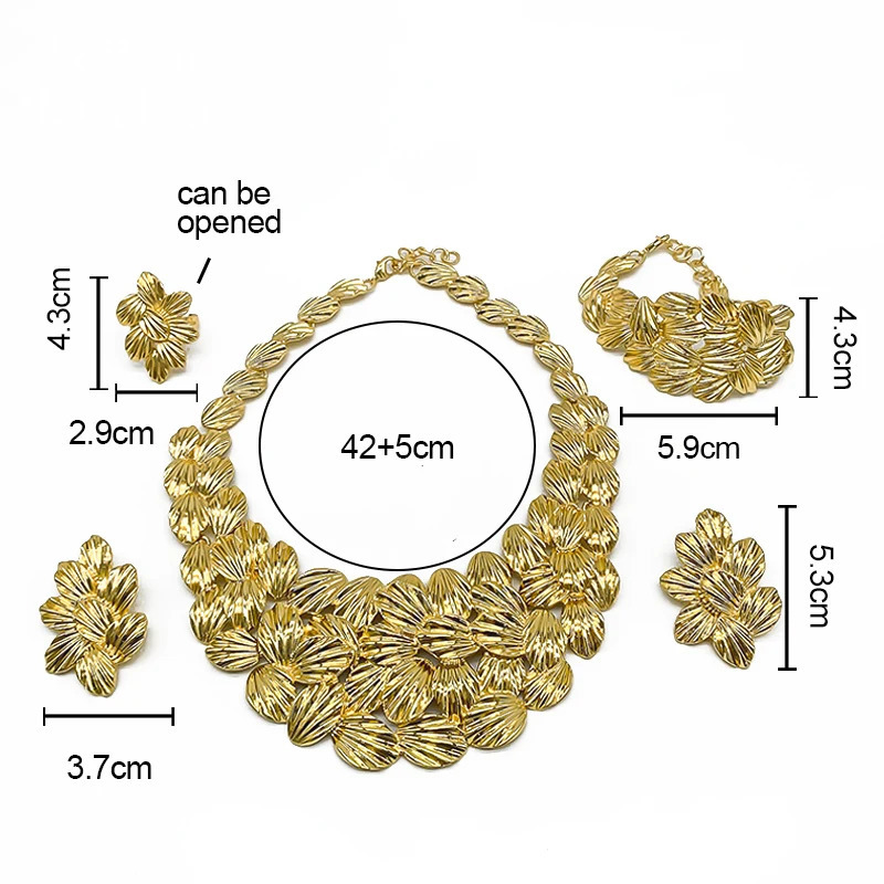 Textured Collar Necklace Drop Earrings Bracelet Ring Big Size Choker Gold Plated Jewelry Set Bridal Wedding Party Gifts 251016