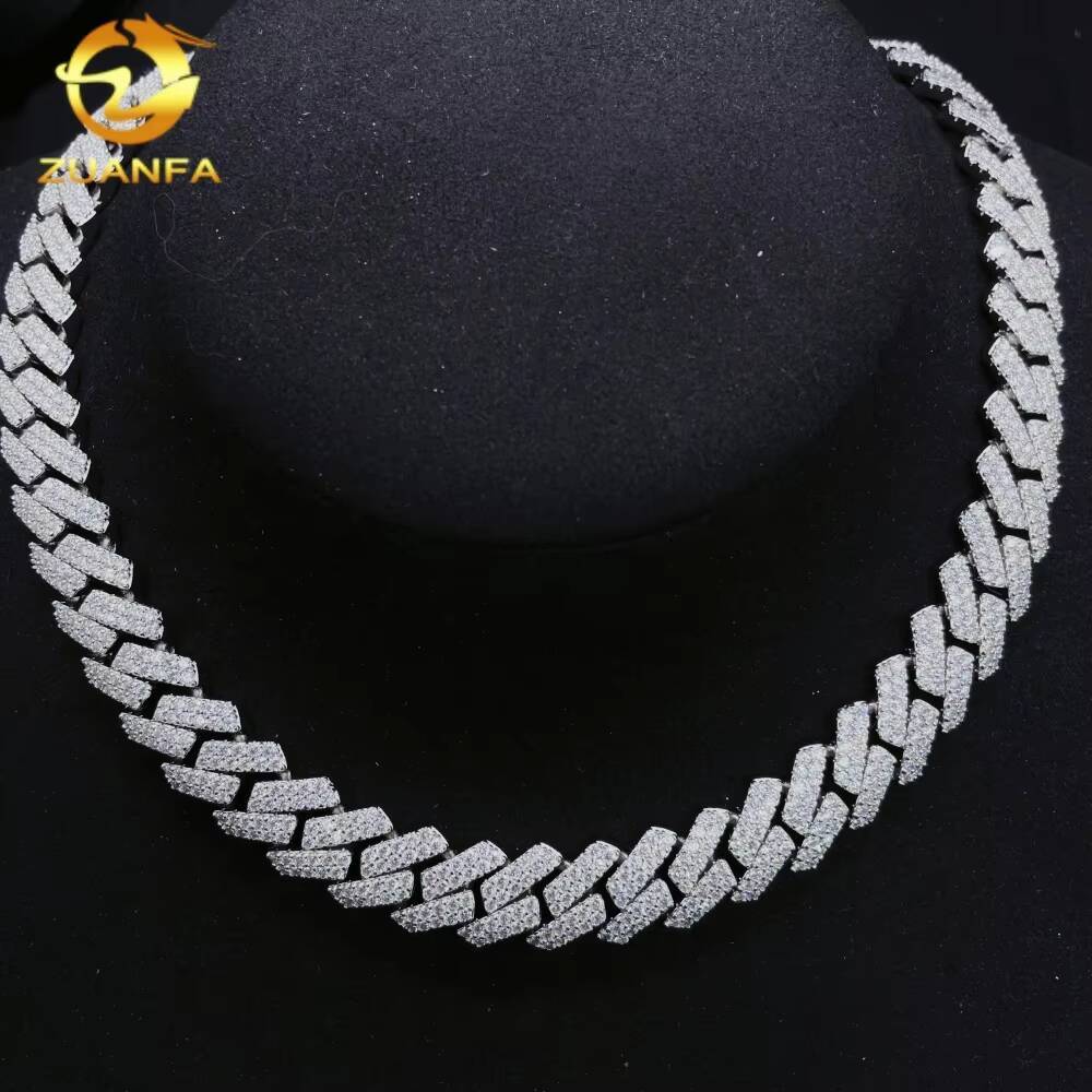 New Stocks Promotion Hip Hop Jewelry 925 Sterling Silver 13mm 2 Rows Iced Out VVS Moissanite Diamond Miami Cuban Necklace