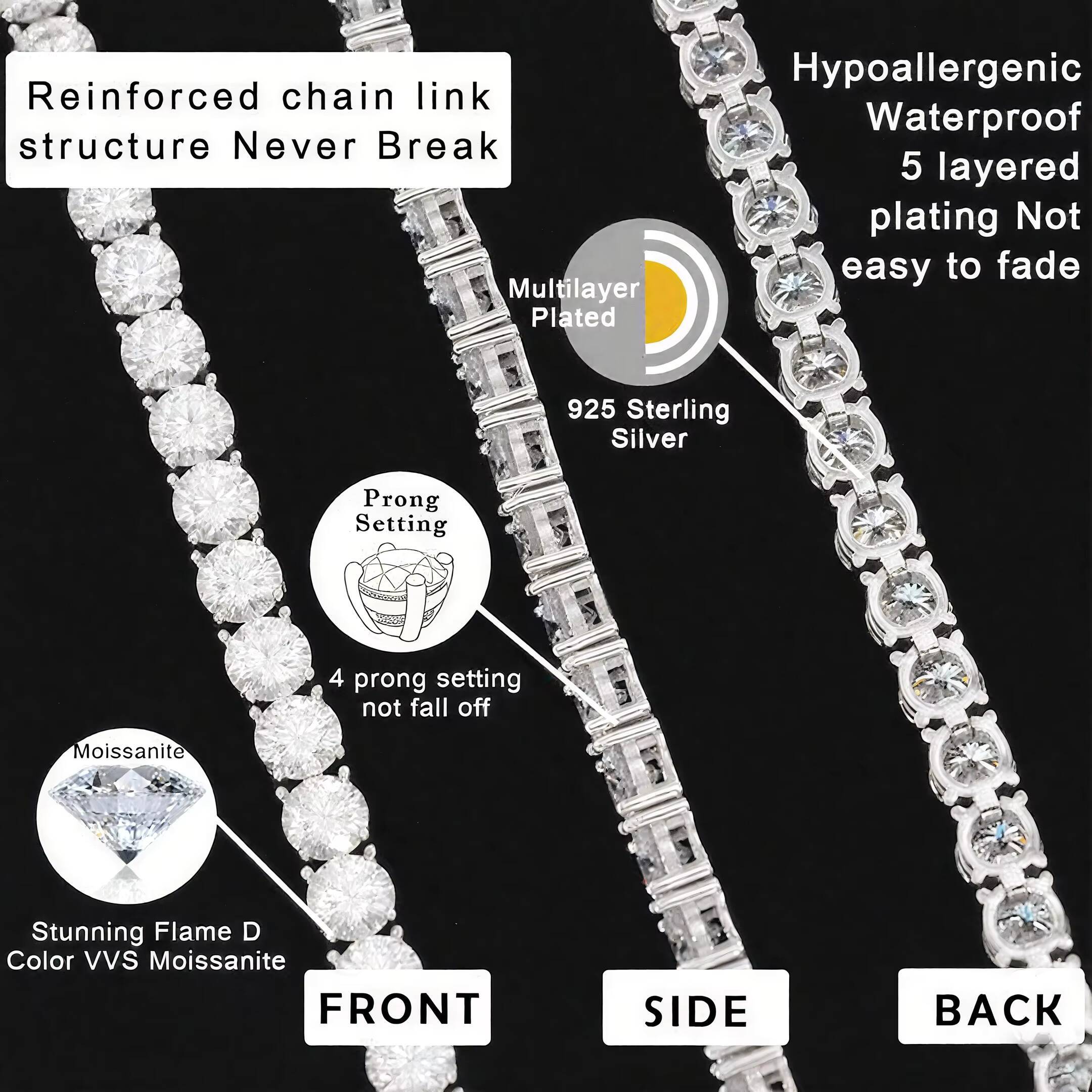 Wholesale Custom Pass Diamond test 925 Sterling Silver Moissanite Bracelet Iced Out Chain Link Hip Hop Fine Jewelry Men Women