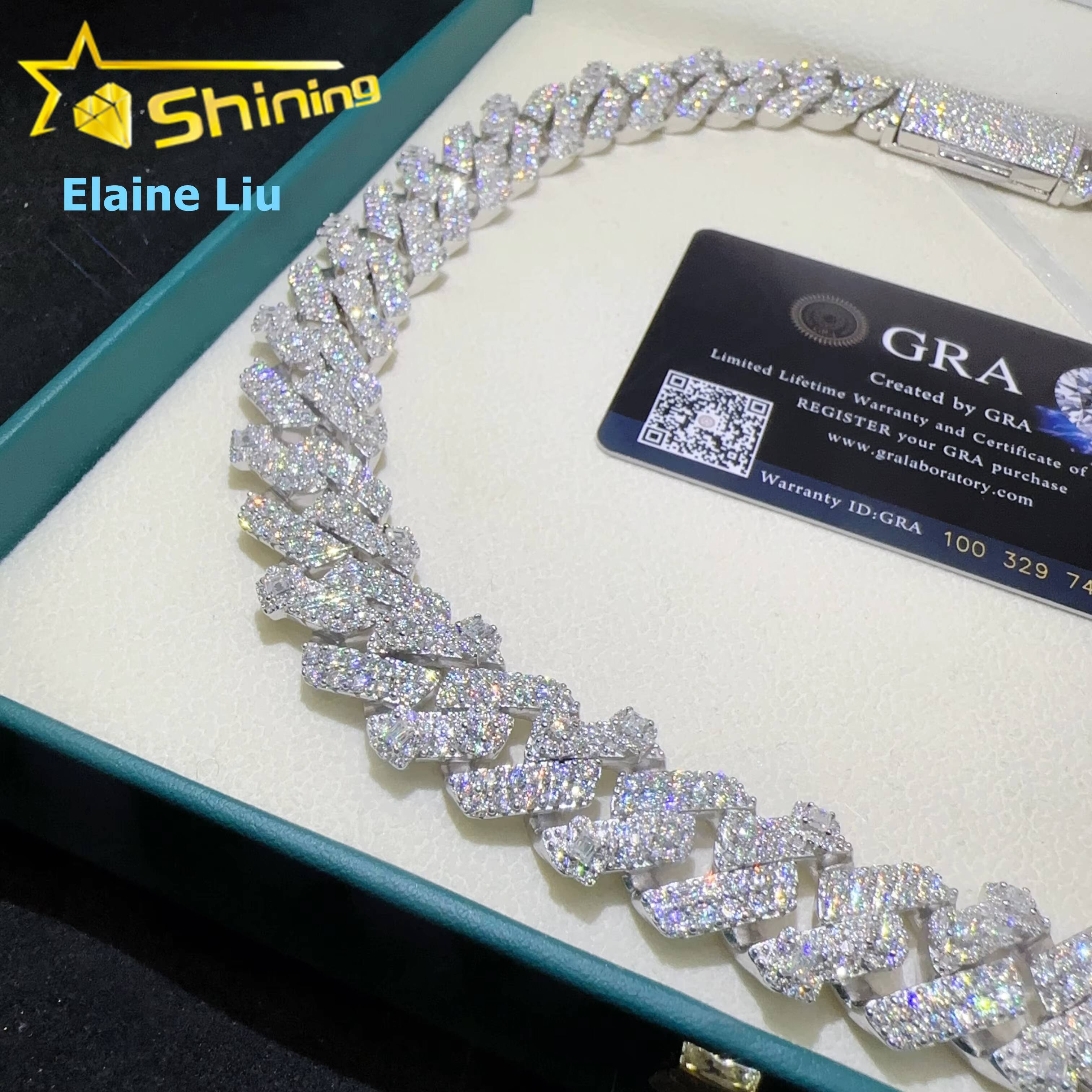 18MM Iced Out Custom VVS Moissanite Diamond 925 Sterling Silver Moissanite Hip Hop Jewelry Miami Cuban Link Chain Necklace