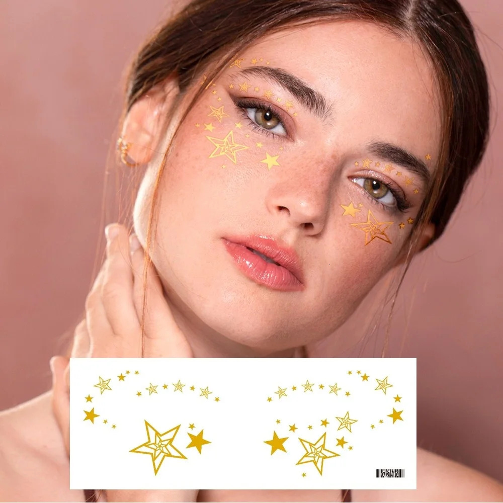 5 Sheets Golden Foil Star Freckle Temporary Tattoos Waterproof Face Eye Stickers for a Glamorous Look Makeup Party Fake Tattoos 251015