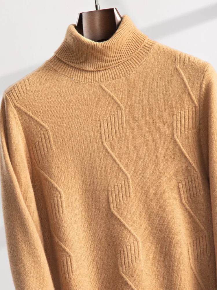 autumn and winter mens cashmere sweater solid color pullover high lapel loose versatile base 251015