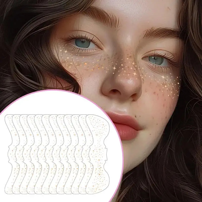 12Pcs Glitter Freckles Stickers Tattoo On Face Festival Accessories Glitter Bright Fake Freckles Temporary Tattoo Stickers 251015