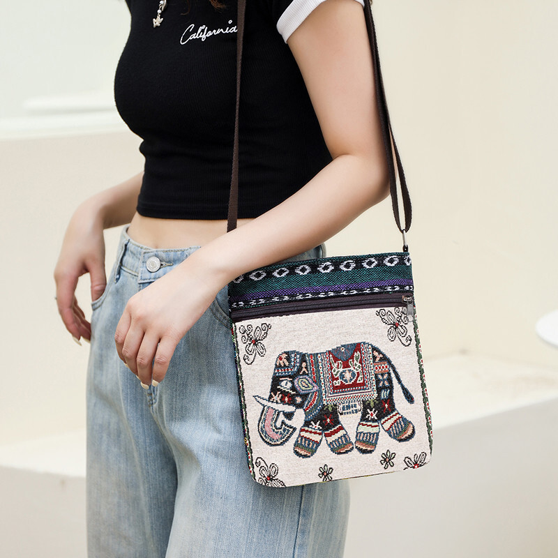 New women's crossbody bag canvas woven designer Chinese style cute multifunctional shoulder bag mobile phone bag Miao crossbody bag