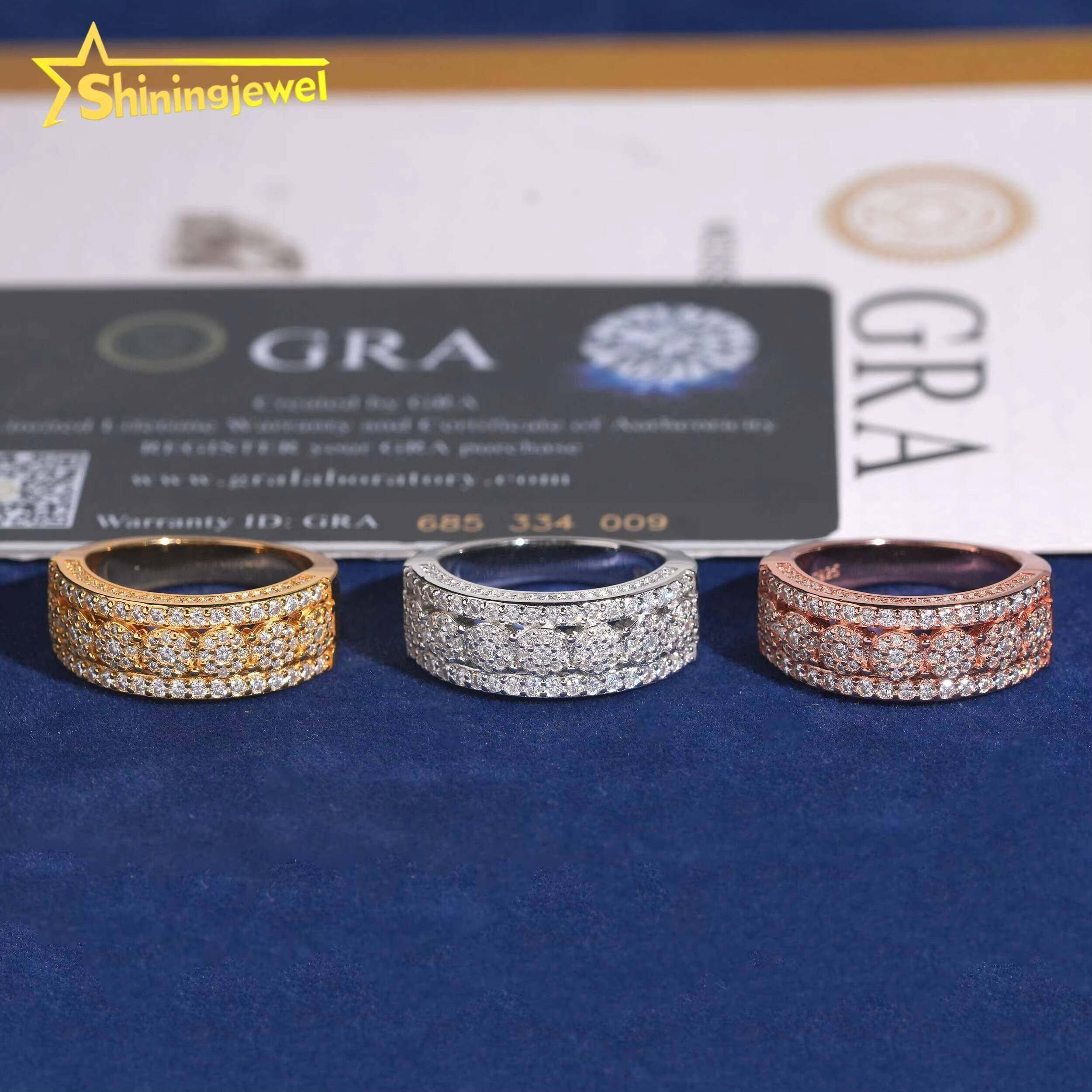 925 Silver Custom Fashion Hip Hop Style Iced Out Moissanite Men Ring VVS Moissanite Jewelry Diamond Band Rings