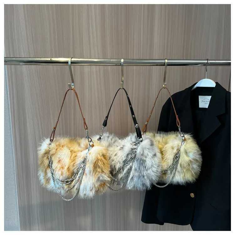 JIAERDI Vintage Y2K Handbag Women Autumn New Hot Girls Chain Plush Soft Shoulder Bag Ladies Harajuku Grey Underarm Bag Aesthetic Z251018