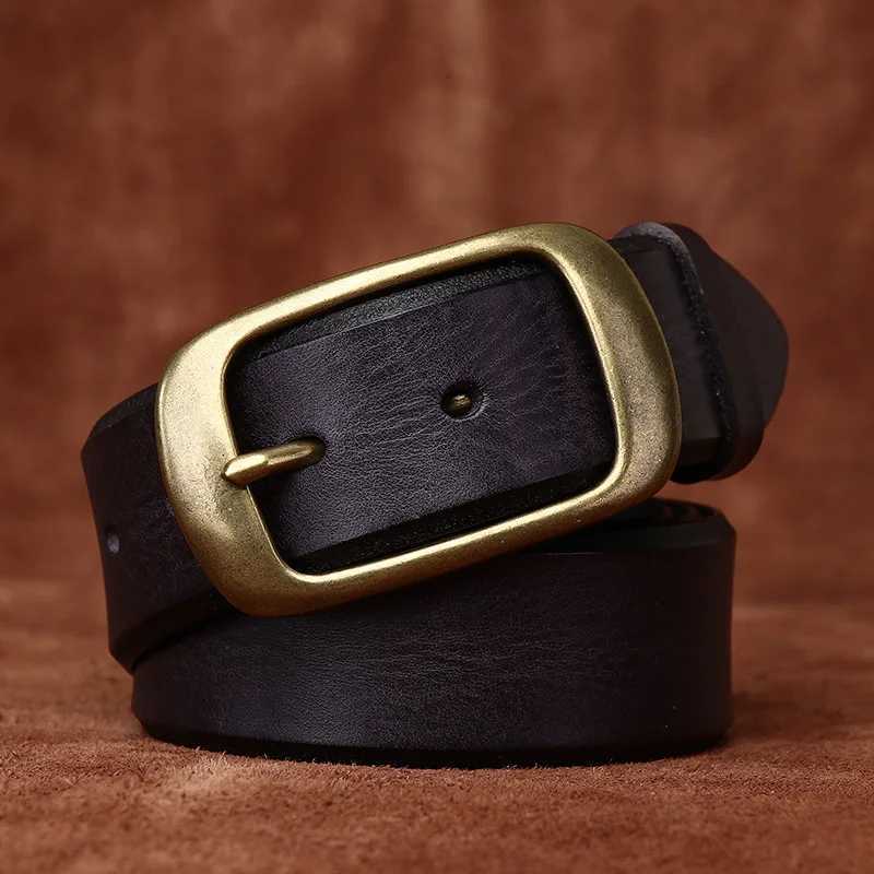 38 Width High Quality Pure Cowhide Thick Real Genuine Leather Mens Fashion Brass Buckle Belts Luxury Brand Jeans Belts for Men W251018