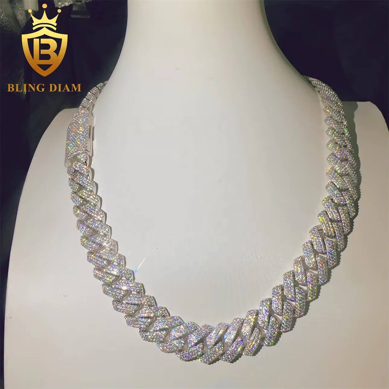 GRA Certificated Hip Hop VVS Miossanite Iced Out Diamond 15mm Sterling Silver 925 Miami Cuban Link Chain Necklace