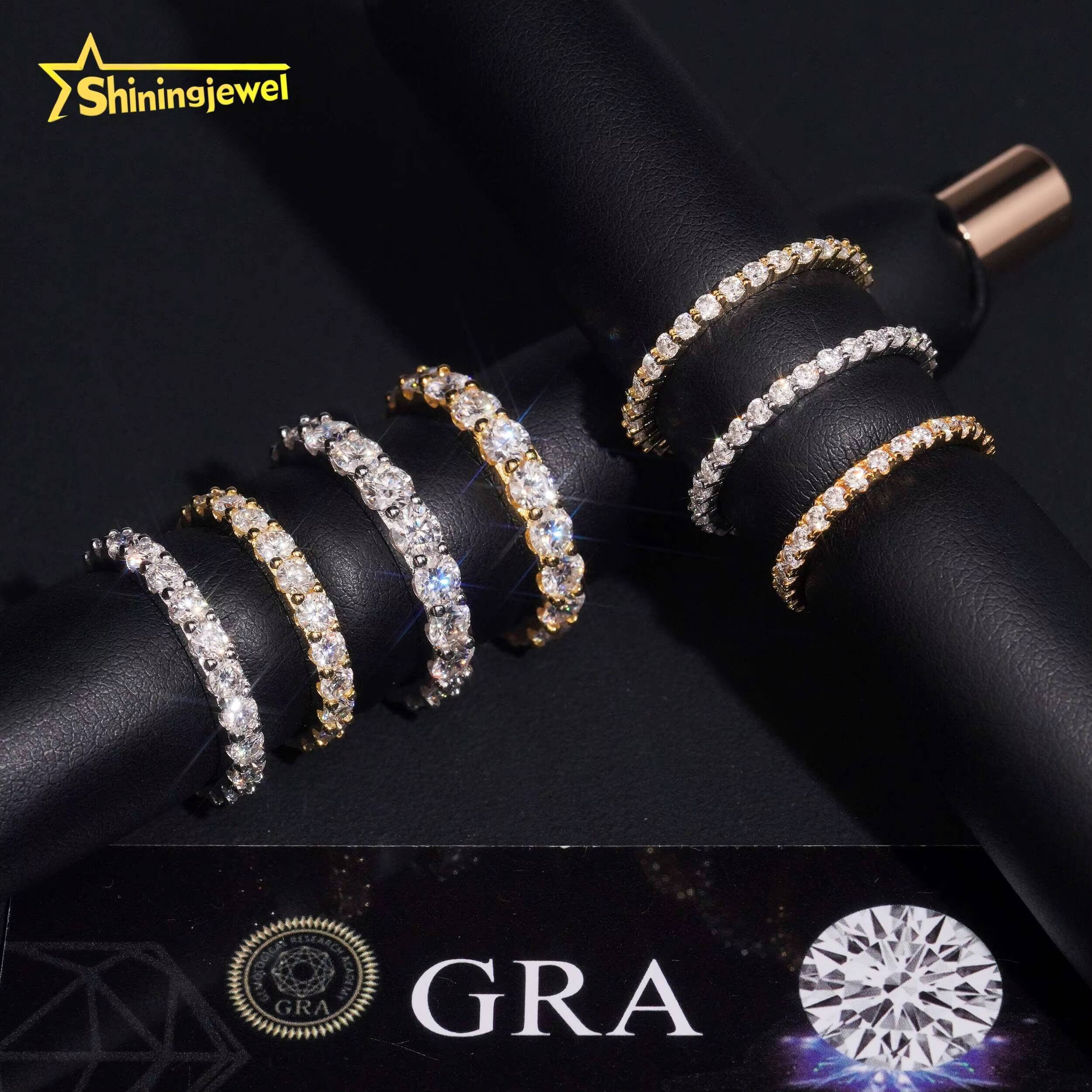 Fine Jewelry 925 Silver Gold Plated Moissanite Eternity Ring Custom Men Women Ring Missanite Iced Out Engagement Ring Bands