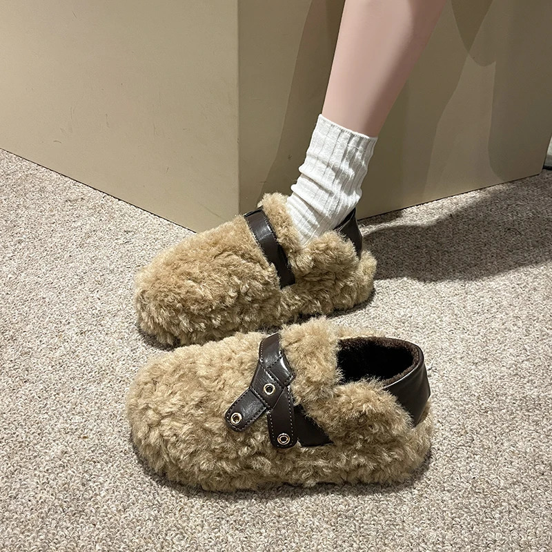 Womens Winter Footwear Warm Ladies Causal Cotton Shoes Furry Hairy Soft Versatile Women Fashion Black Plush Flat Shoes 251013