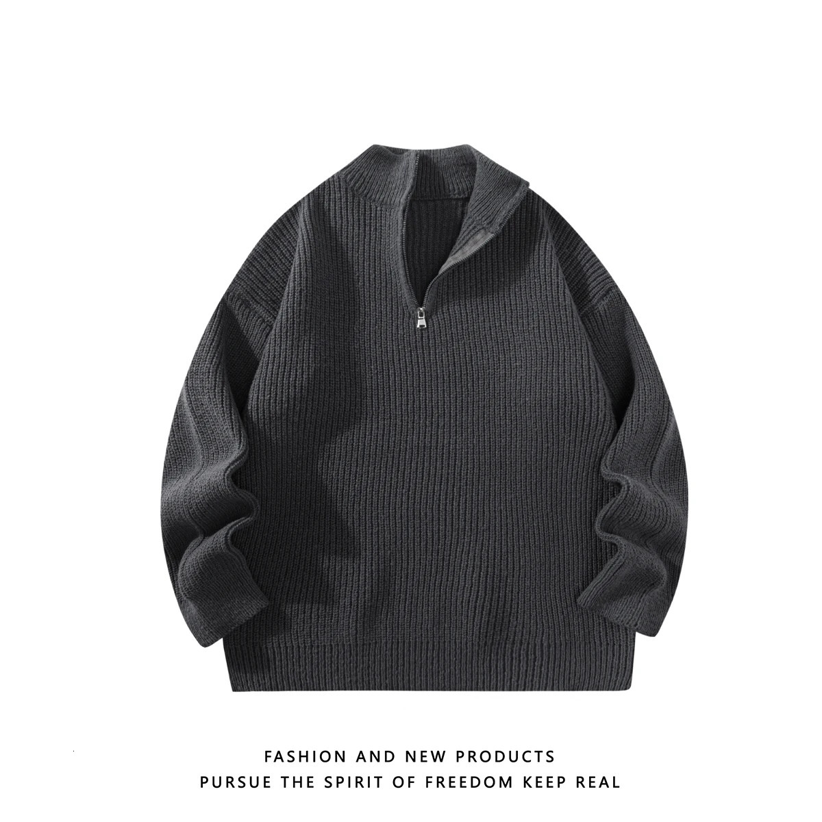 Halfheight zipper sweater mens 2025 autumn and winter pullover Hong Kong style couple loose standup collar top 251015