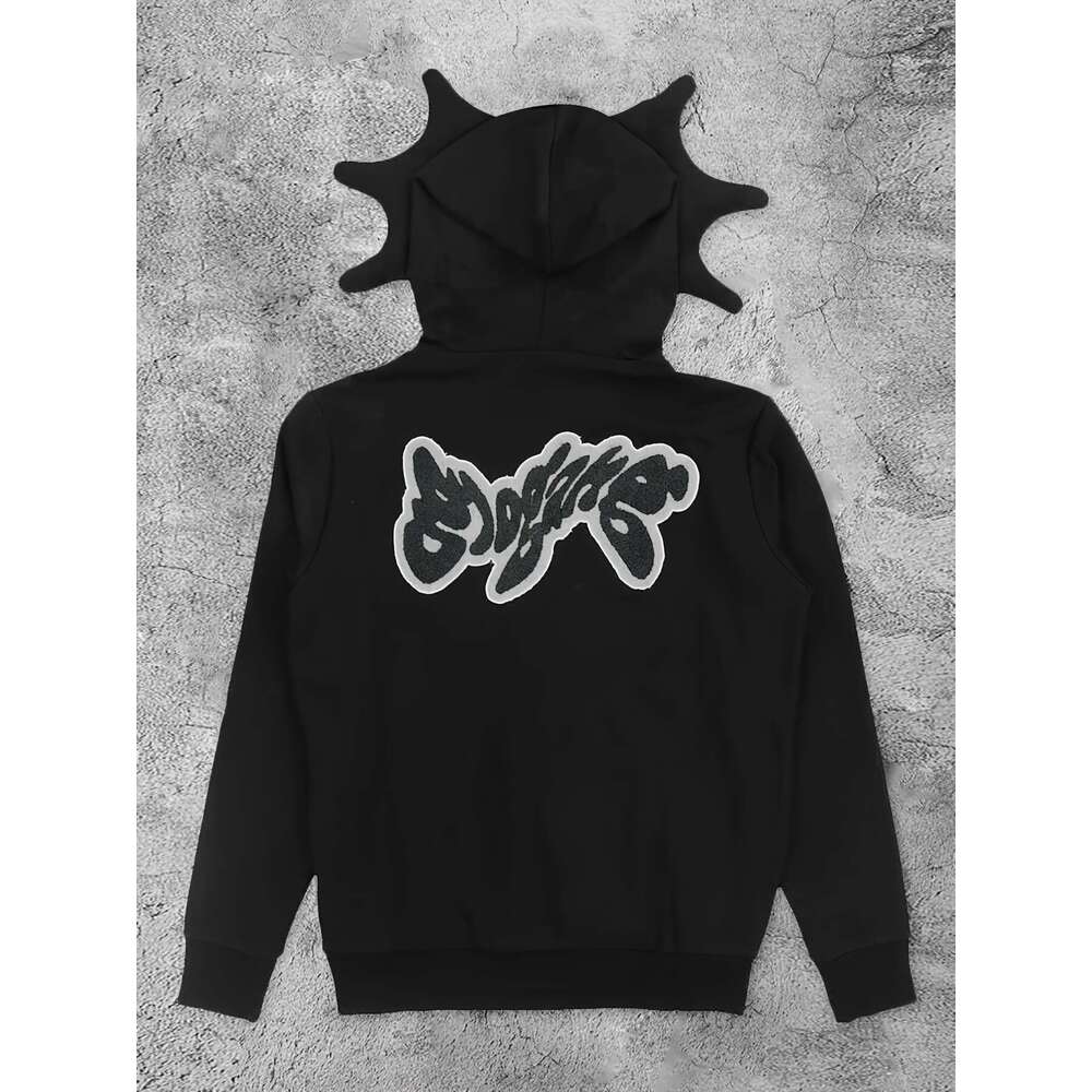 Y2k Women's Hoodie Star Letter High Elasticity, Hine Washable, Black With White & Yellow Accents, All-Season Casual Wear, Comfortable Highelastic