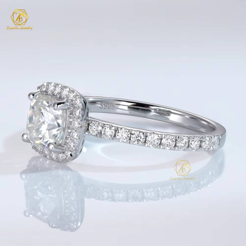 Adjustable S925 Silver 1CT 65mm Cushion Cut Moissanite Engagement Wedding Ring with Diamond Halo Moissanite Jewelry