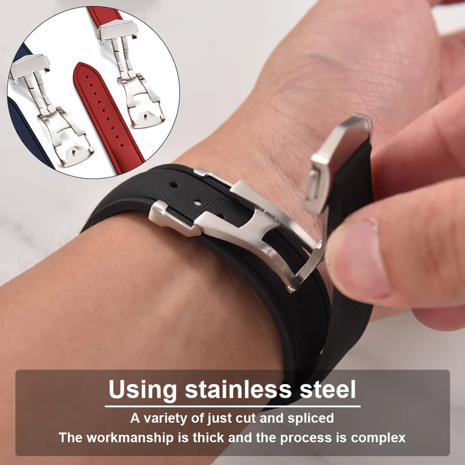 Premium Grade Soft FKM Rubber Watch Strap 20mm 21mm 22mm Perfect Fit Flat End Universal Quick Release Watch Strap 251016