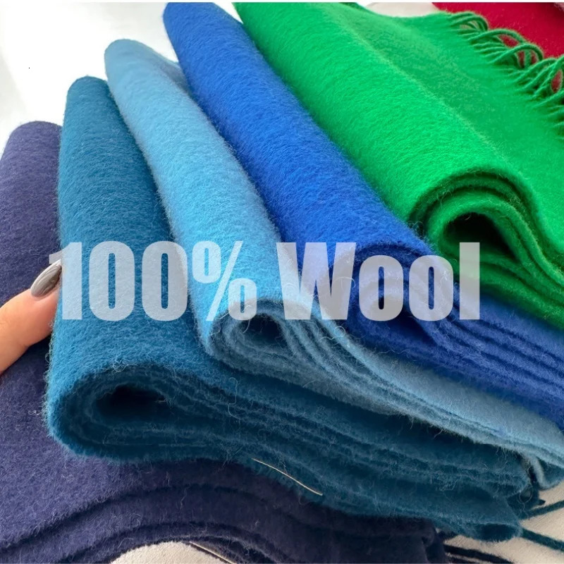 100 Wool Winter Scarf For Women Long Warm Cashmere Scarves Hijab Solid Lady Shawl Wrap Female Pashmina Bandana Head Scarfs 251015 - view 3