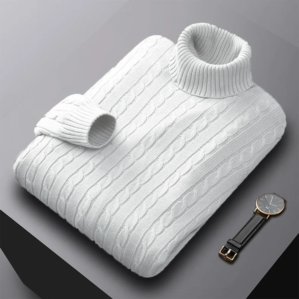 Autumn Mens Turtleneck Jacquard Sweater Solid Color Knitted Pullover Casual Warmth High Elastic Versatile Male Sweatwear 251015