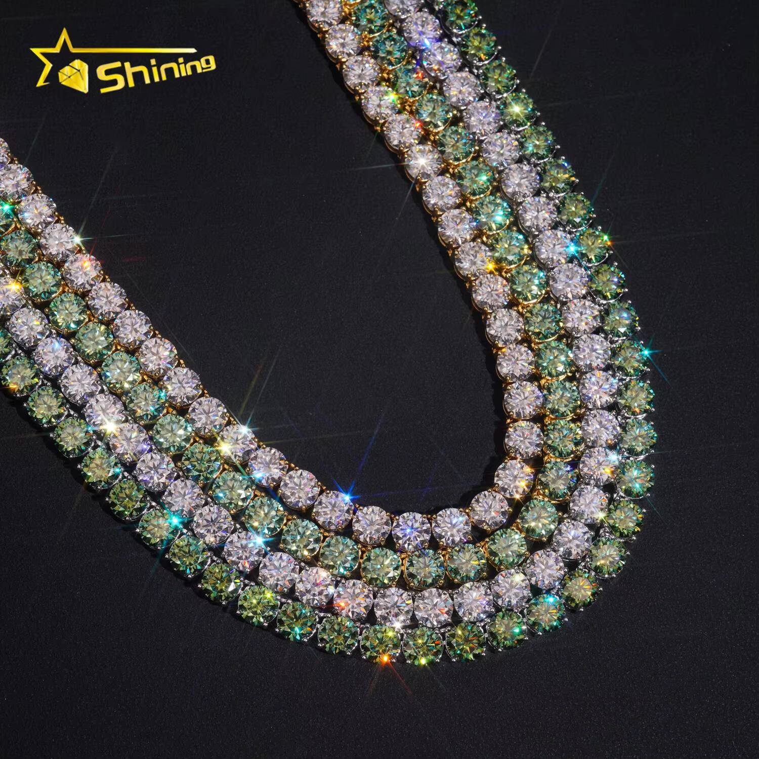 Ready to Ship 65mm Green Moissanite Necklace S925 Gold Plated Tennis Chain Fine Jewelry Wholesale Price