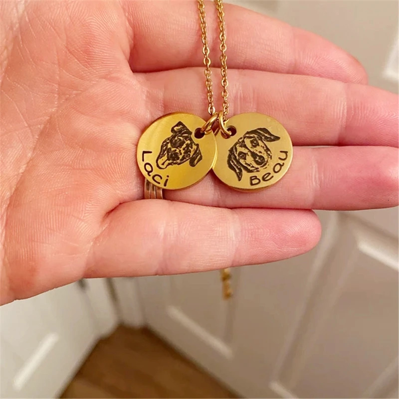 Personalized Pet Po Disc Necklace For Women Tiny Cat dog Name Pendant Necklaces Custom Animal 316L Stainless Steel Jewelry 251008