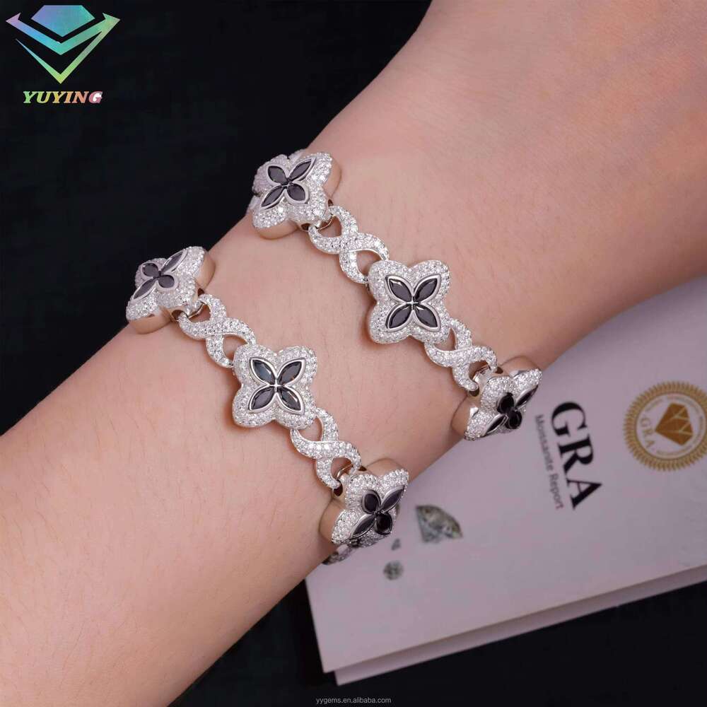 New Arrival Infinite Link 100% Tester Passed S Sier Marquise Moissanite Clover Cuban Bracelet