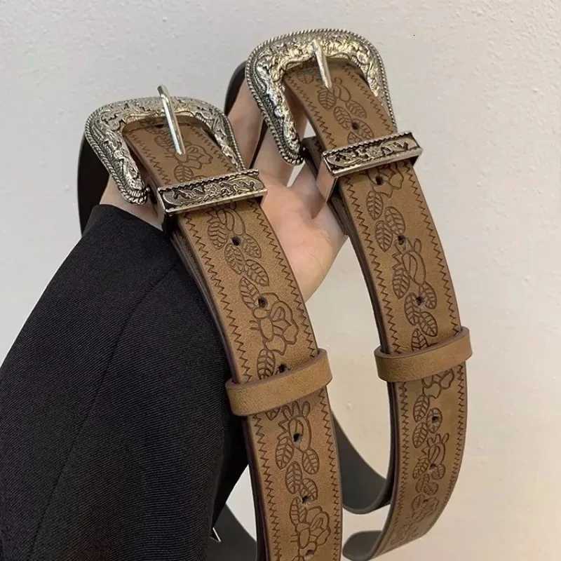 Y2K Pattern Print Belt Western PU Leather for Women Designer Brand Metal Buckle Pin Waist Belt Girls Hip Hop Fashion Waistband W251018