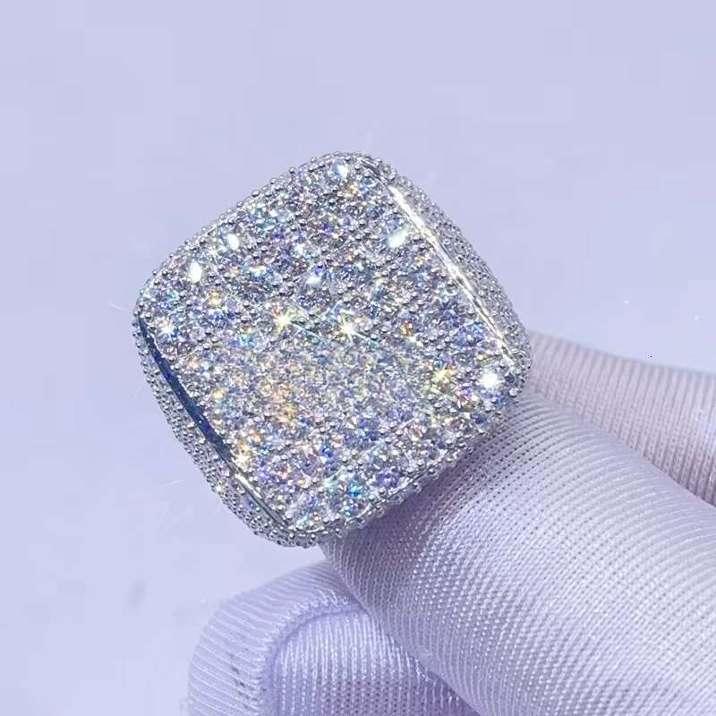 Hot Sell Drop Shipping White Gold Iced Out GRA Moissanite Diamond Ring for Men