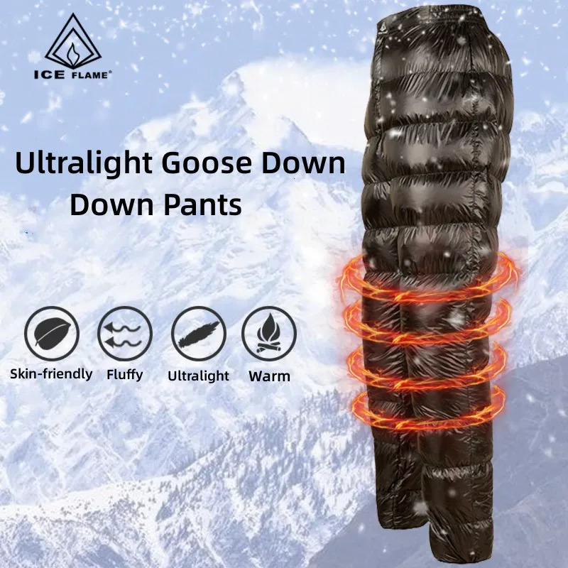 Ice Flame Unisex Ultralight Down Pants Outdoor Camping White Goose Waterproof Warm Winter Trousers 251015