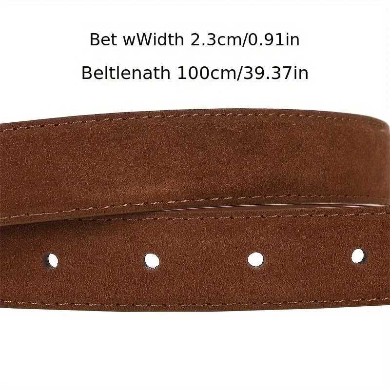 Suede Genuine Leather Belt for Women Brown Skinny Waistband Gold Buckle Belts for Casual Jeans and Pants W251018
