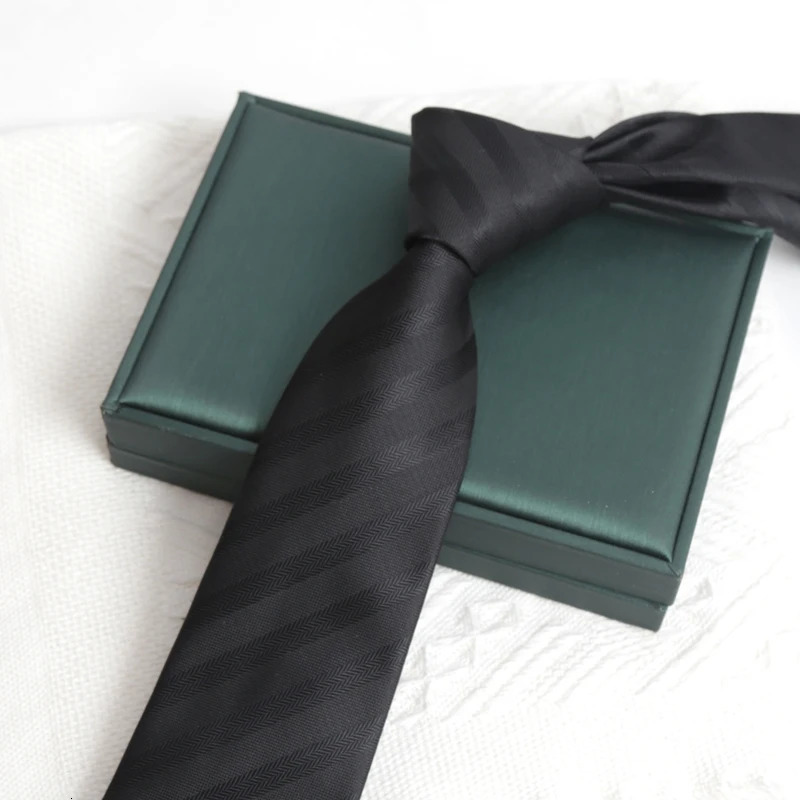 Men Classic Black Tie 8CM Necktie Stripes Ties for Man Groom Jacquard Woven Elegant Neck Tie for Business Wedding Party 251014