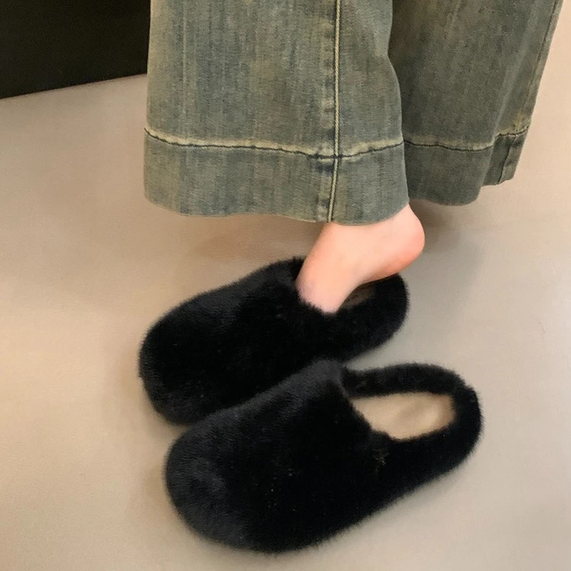 Winter Women Warm Cotton House Slippers Concise Round Toe Shoes Ladies Comfort Bedroom Flats Slides Shoes 251013