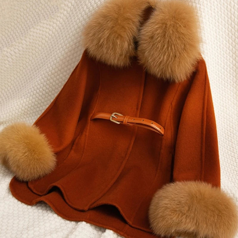 Winter All Wool Double Sided Cashmere Coat Belt Fox Fur Collar Coat Girls Winter Coat Christmas Girls Jacket 251015
