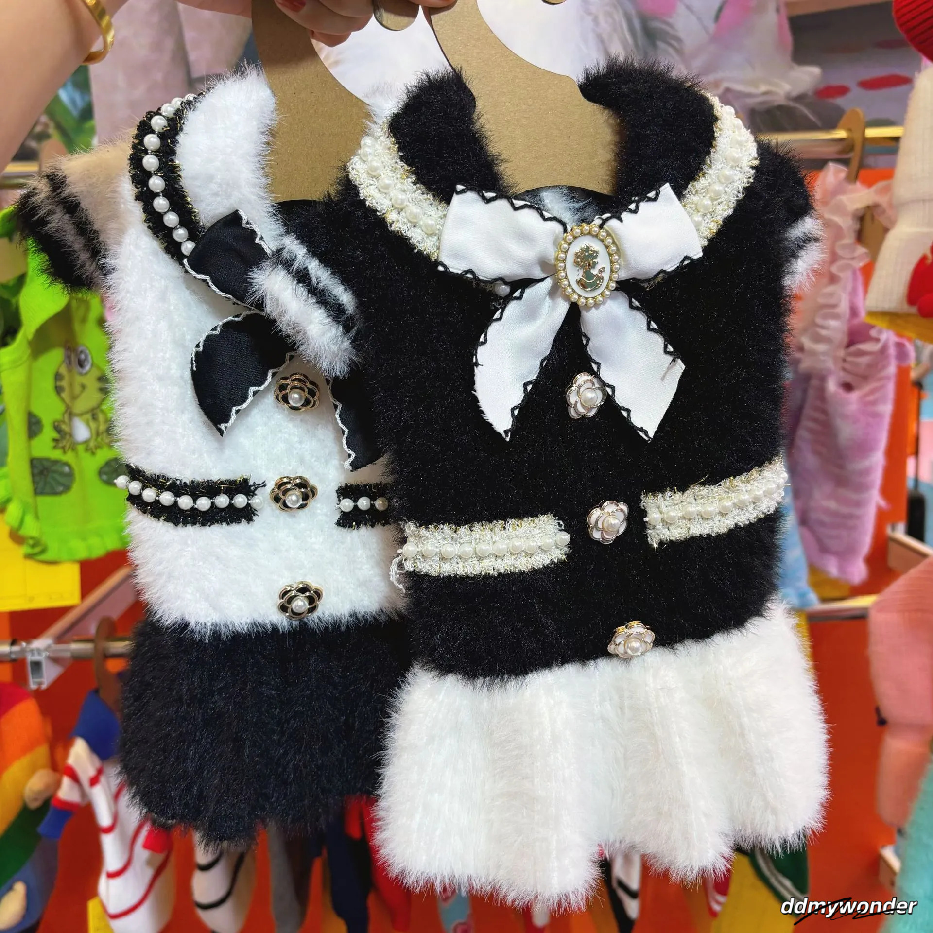 Sweater Dress With Bowtie, Mink Fur Fabric Dog Turtleneck Pullover Knitwear Puppy Girls Cold Weather Sweater, Suitable For Small Dogs Puppies M Y228 D