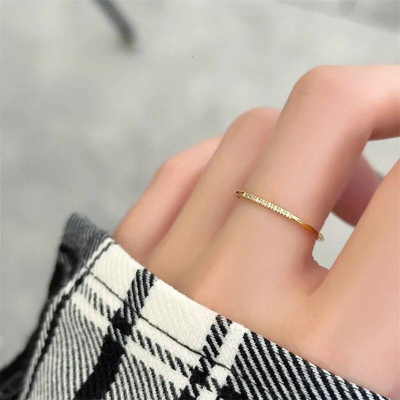 Diamond ring Fashion stainless steel Cubic Zirconia Thin Finger Ring Fashion Jewelry Zircon Wedding Ring for women free shipping