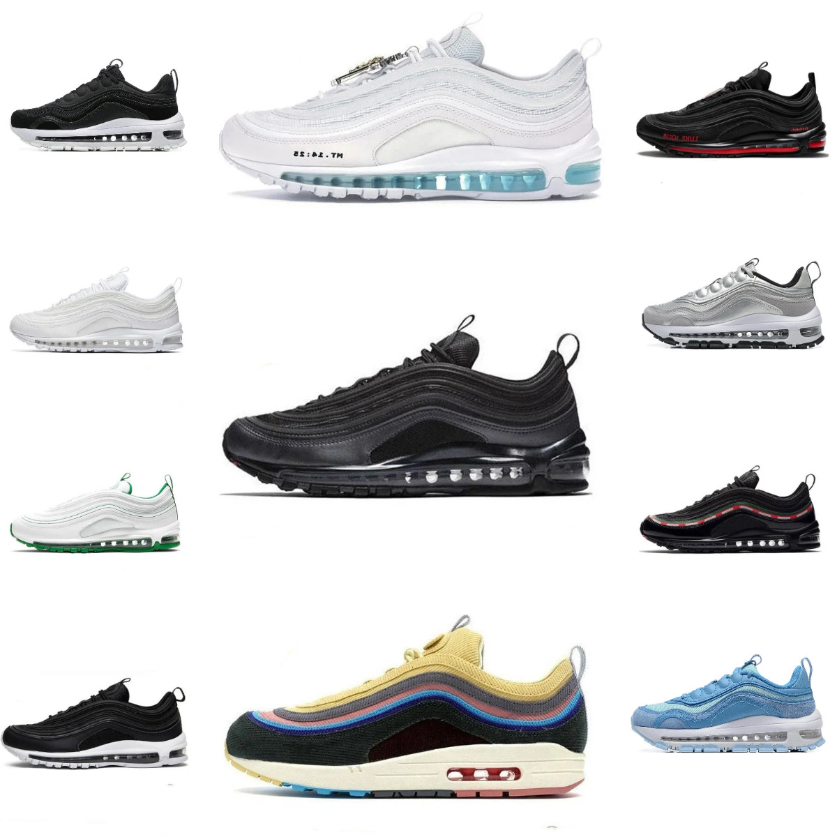 97 97s Sports Shoes Men Women MSCHFs X INRI Jesus Satan Futura Crucifix OG GS Trainer Shoe Triple Black White Silver Designers Olive Volt Aurora Green Outdoor Sneakers