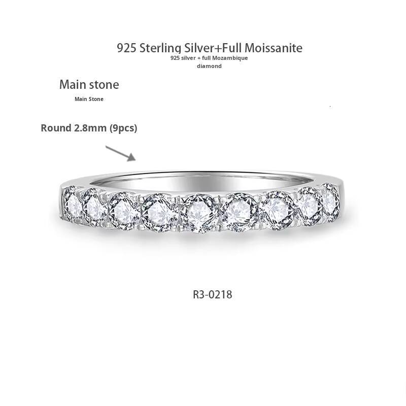 Factory Fashion Classic Joker S925 Silver 18K White Gold Plated 10pcs 3mm Row VVS1 Moissanite Ring for Ladies Wedding
