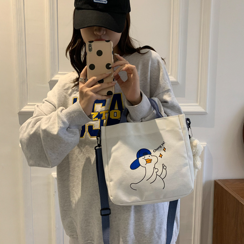 New designer summer women's canvas small bag fashionable single shoulder canvas bag cute animal girl slanted body hot selling small square bag