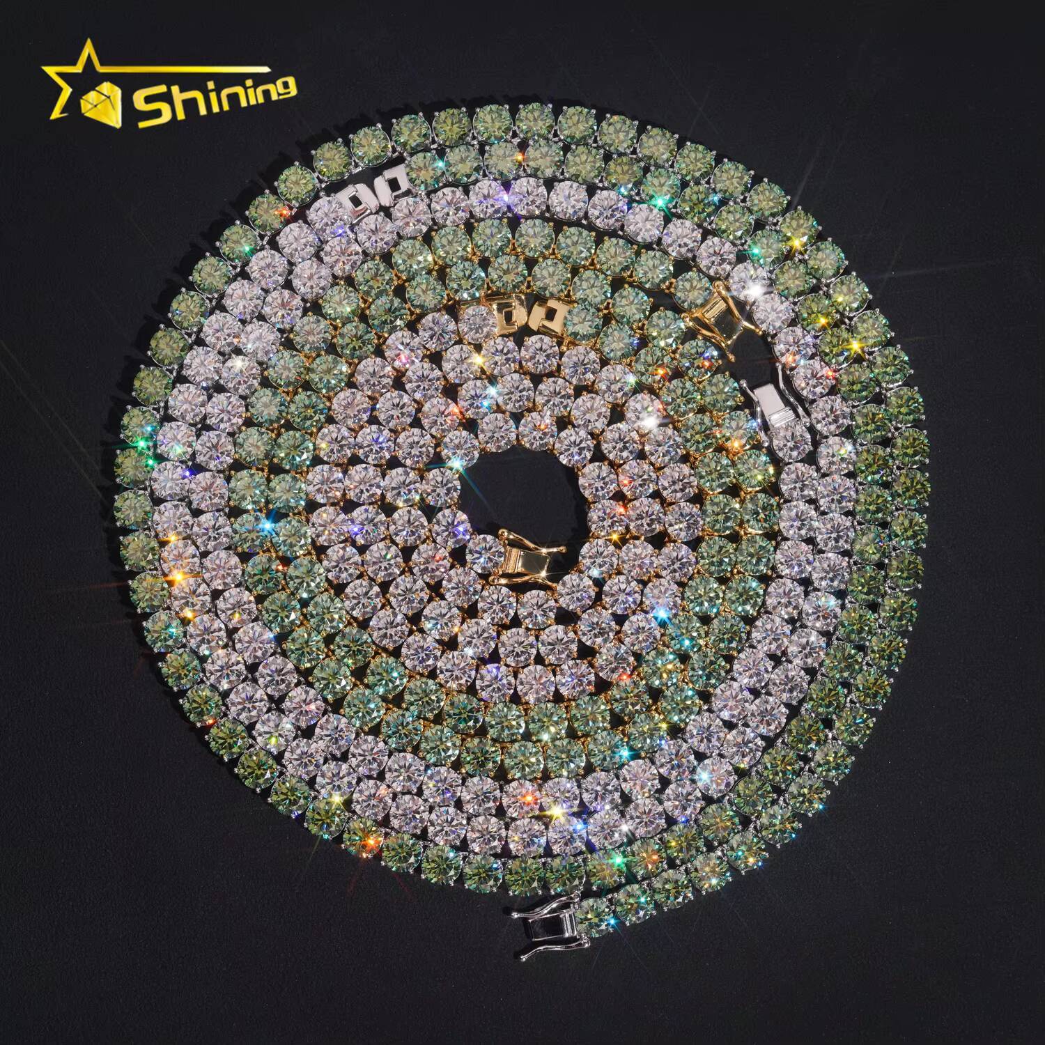 Ready to Ship 65mm Green Moissanite Necklace S925 Gold Plated Tennis Chain Fine Jewelry Wholesale Price