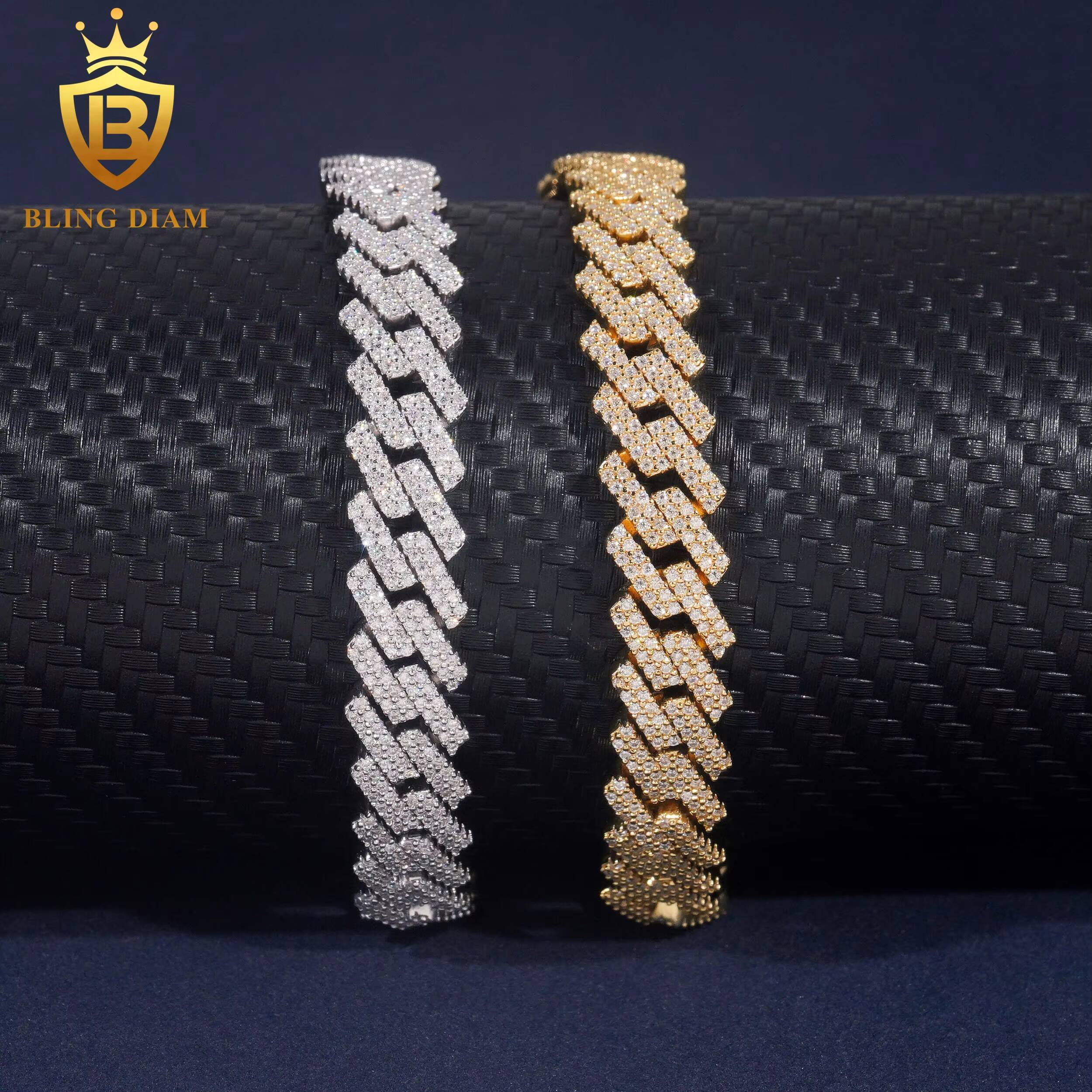 Fashion Cuban Moissanite 10mm Link Chain Pass Diamond Tester Moissanite Rose Gold Necklace 925 Sterling Silver Past Diamond Test