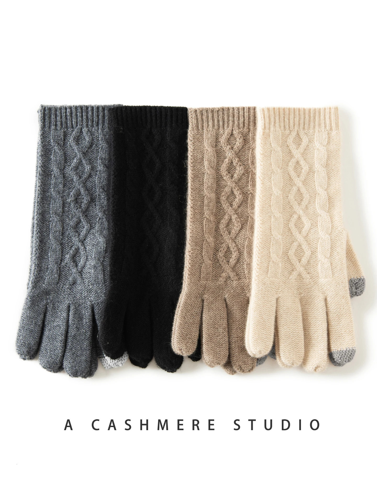 100 Cashmere Knitted Gloves Touchscreen Finger For Women Autumn Winter Thick Cable Warm Wrist Length Classic Female Mitten 251015