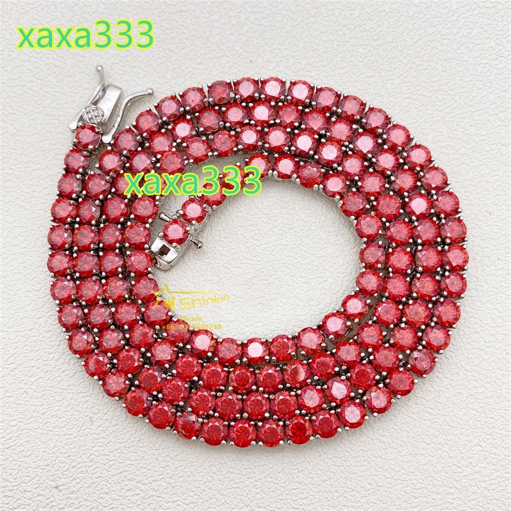 New Style High Quality Hip Hop Mens 4mm Necklace Garnet Gra Vvs Moissanite 925 Silver Tennis Chain