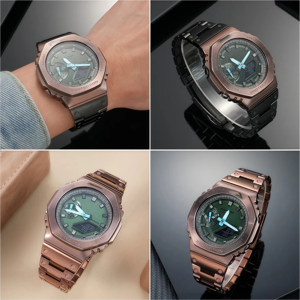 GM2100 Modified Stainless Steel Strap For Casio gm2100 Metal Stainless Steel Watch Chain GM2100 coffee colour steel band 251016