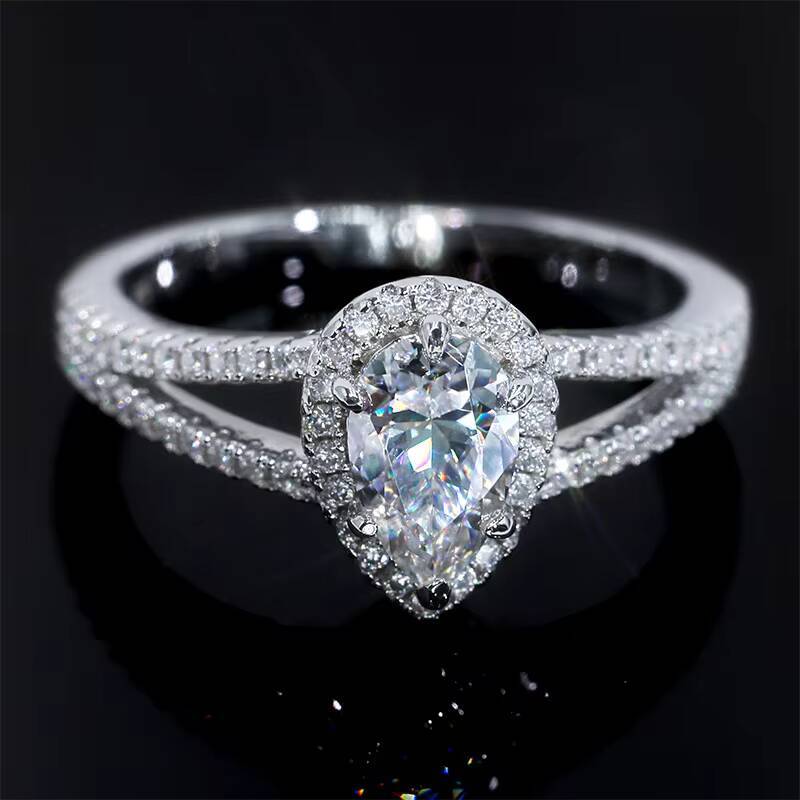 Fashion Jewelry Rings S925 Silver Halo 15CT40CT Pear Cut Moissanite Ring Custom Fine Women Engagement Weeding Ring