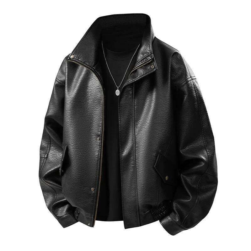 Autumn And Winter Standing Collar Windproof Fashion Trend Casual Men's Motorcycle Leather Handsome Softjacket Jacket
