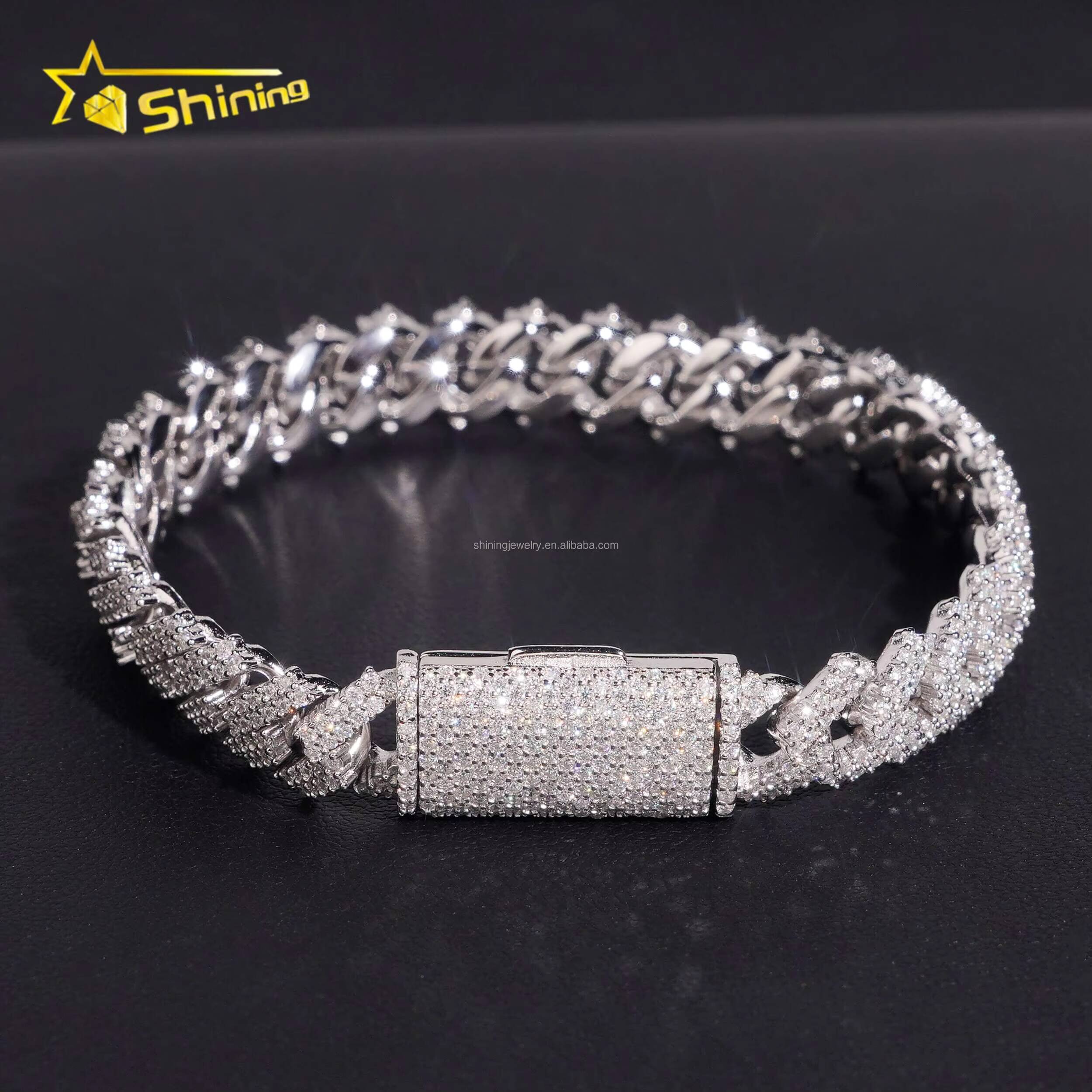 10mm Two Rows Stone Square Shape New Arrivals GRA Certificate S925 Iced Out FL Moissanite Miami Cuban Link Chain Bracelet