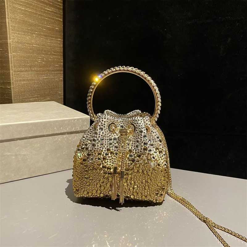 Evening Bags 10a Designer Bon Crystal Bag Luxury Women Diamond Drawstring Tassel Bucket Bags Callie Clutch Bag Handbag Party Shiny Shoulder Bags Mirror Quality