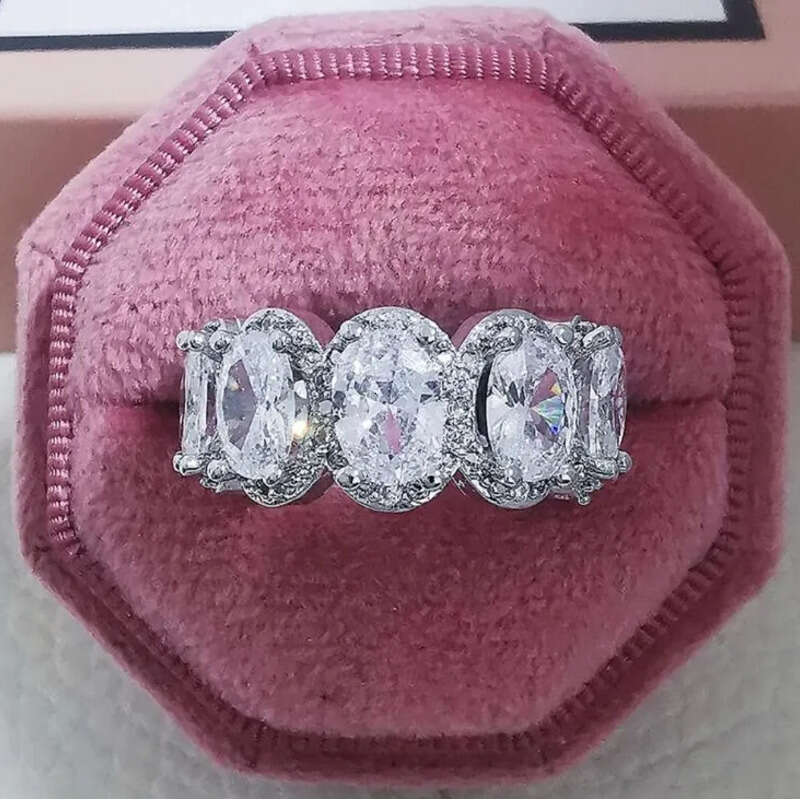 Rulalei Drop Ship Wedding Rings Ins Top Sell Simple Fashion Jewelry Sterling Sier Oval Cut 5A Cubic Zircon Eternity CZ Dia Pary Women Finger Ring Gift