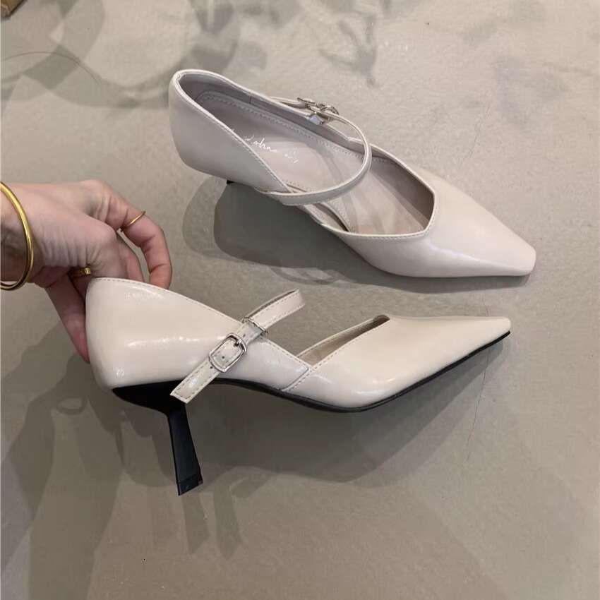Women's High Heels 2025 Spring Designer Shoe French Style Elegant Pointed Toe Shallow Mouth Stiletto Mary Jane Commuter Shoes