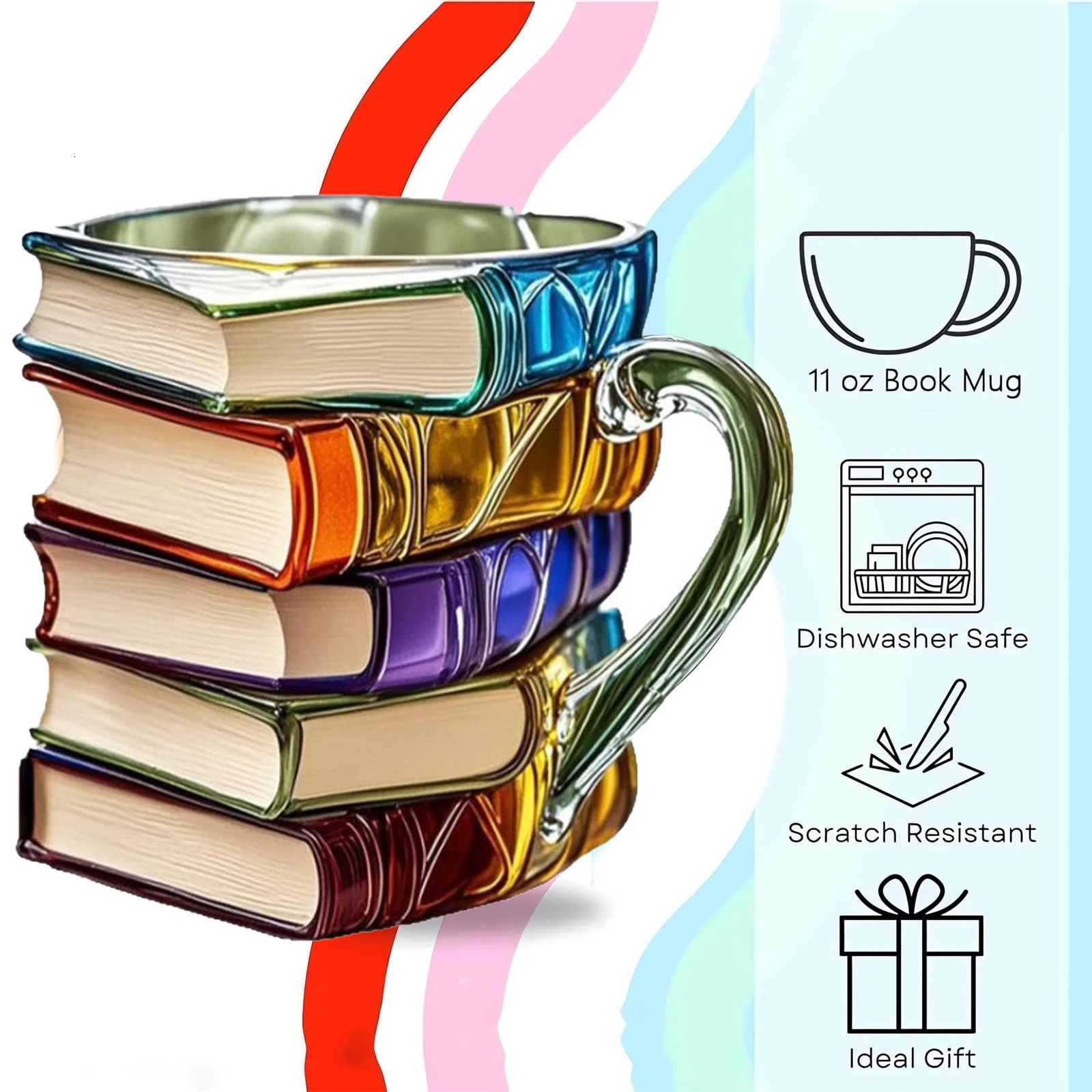 Painted Book Mug Resinz Novelty 3d Painted Books Coffee Mug Unique Colorful Resin Books Stack Coffee Cup Collection Gifts 251015